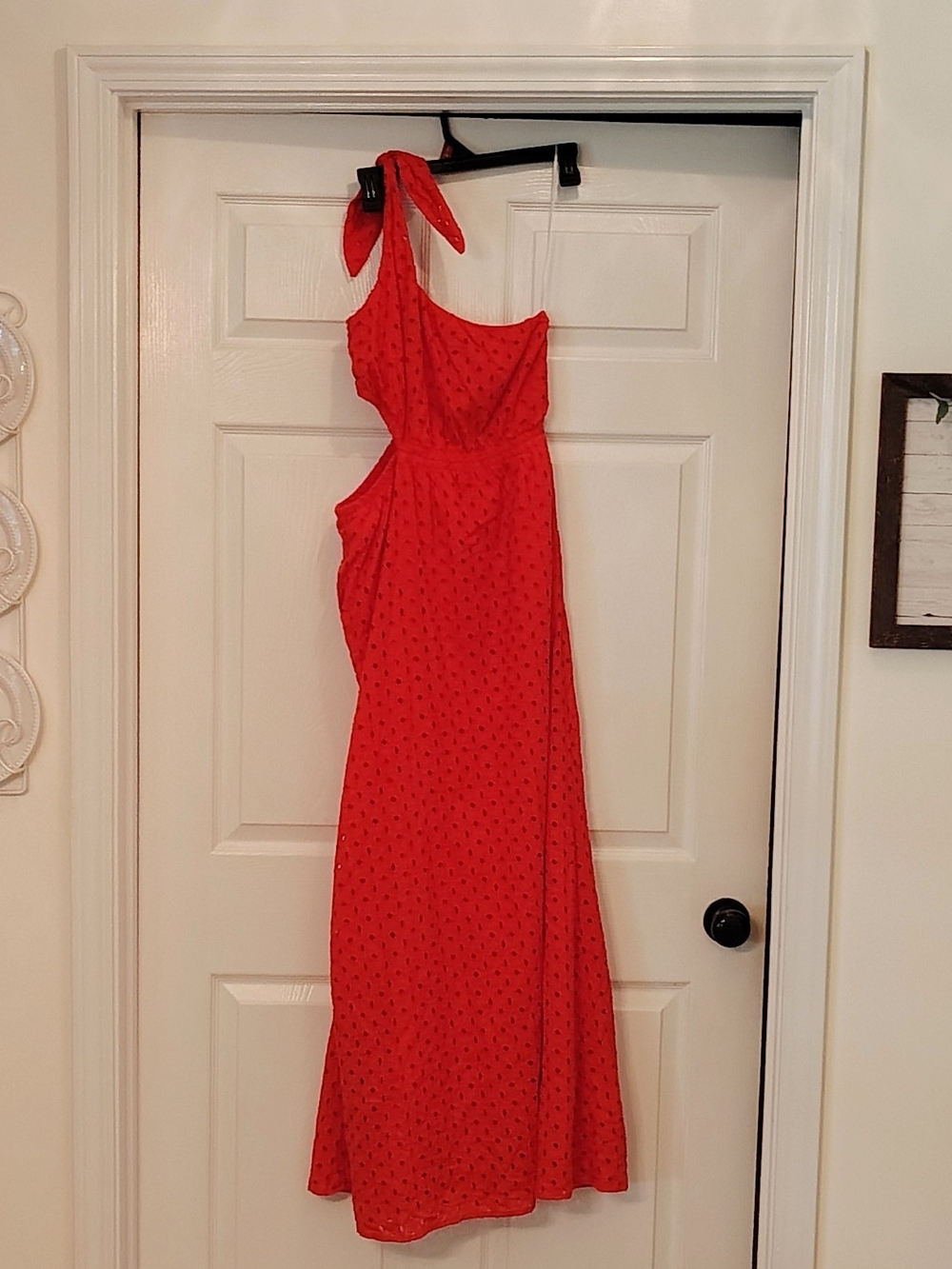 Show Me Your Mumu  Maxi Dress Red Asymmetrical Eyelet Cutout/One-Shoulder.  M